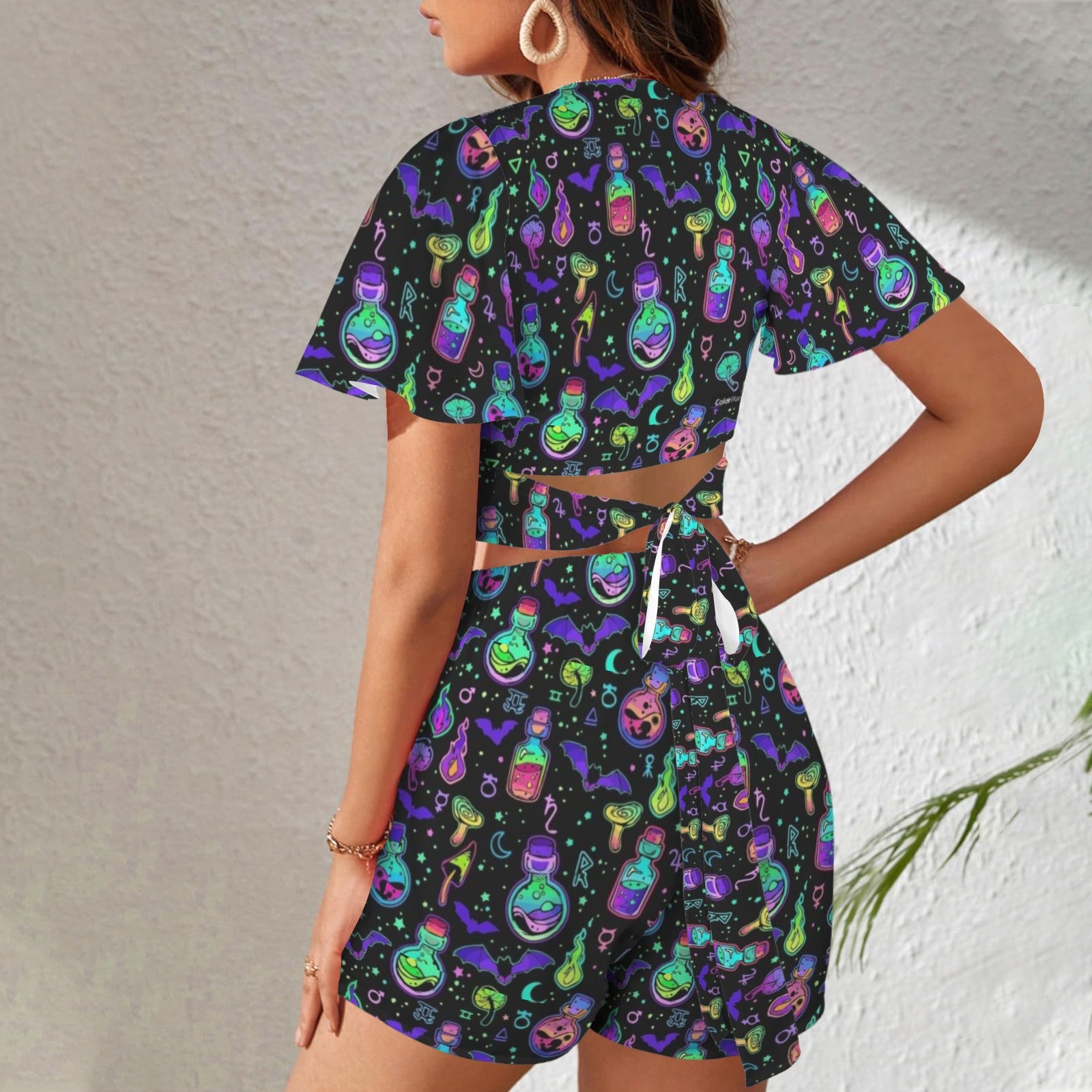 Witches Potions Print 2 Peive Shorts Outfit Set