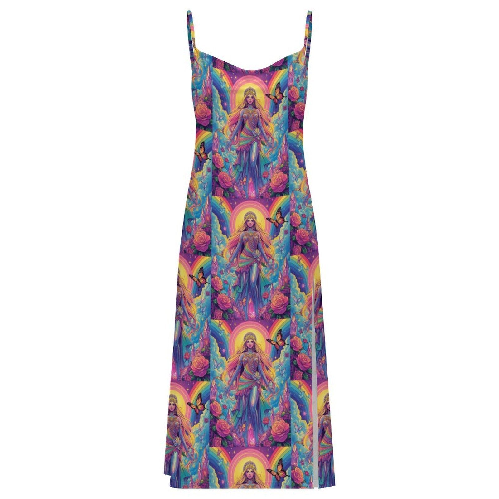 Colorful Goddess Sexy Gothic Silk Slip Dress With Thigh Slit 2