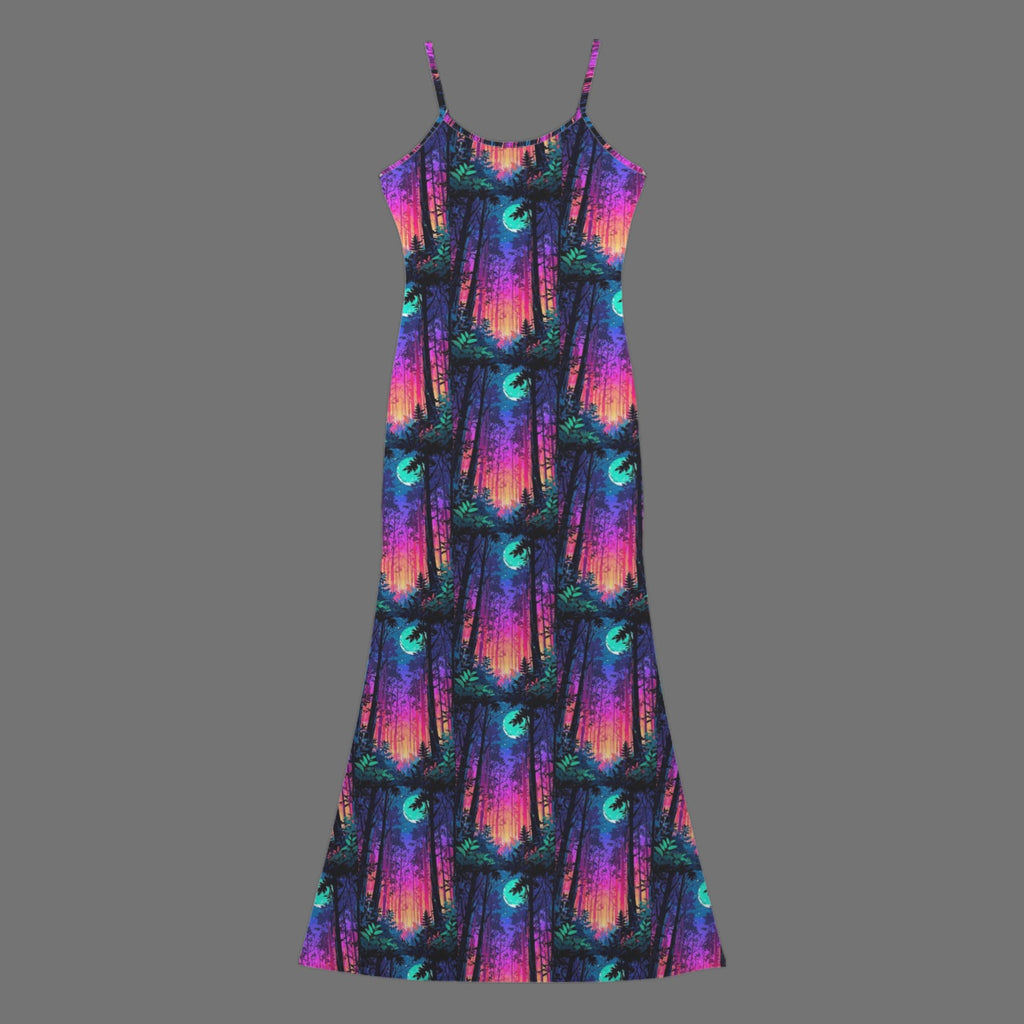 Gothic neon sky print long sleevless slip maxi dress