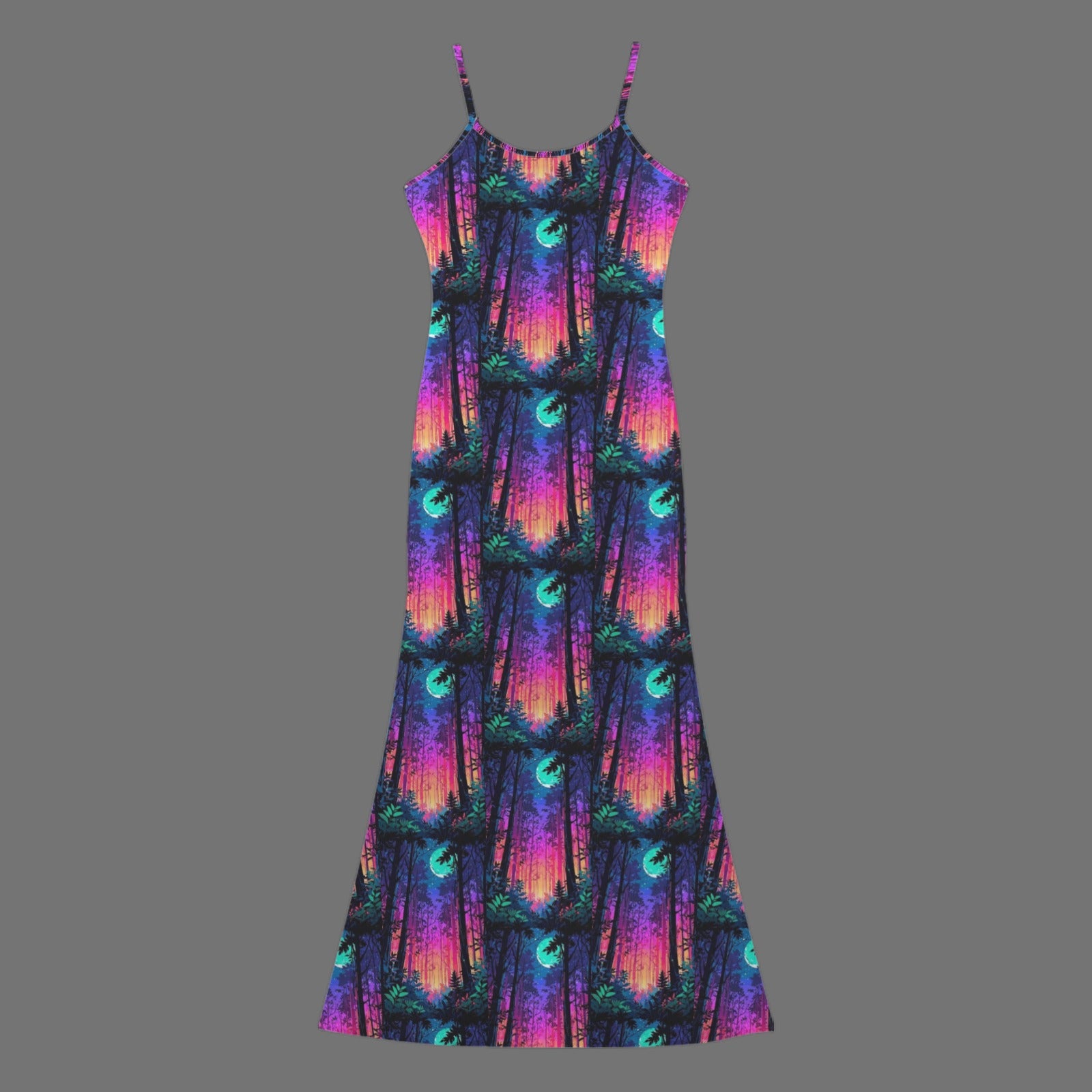 Gothic neon sky print long sleevless slip maxi dress