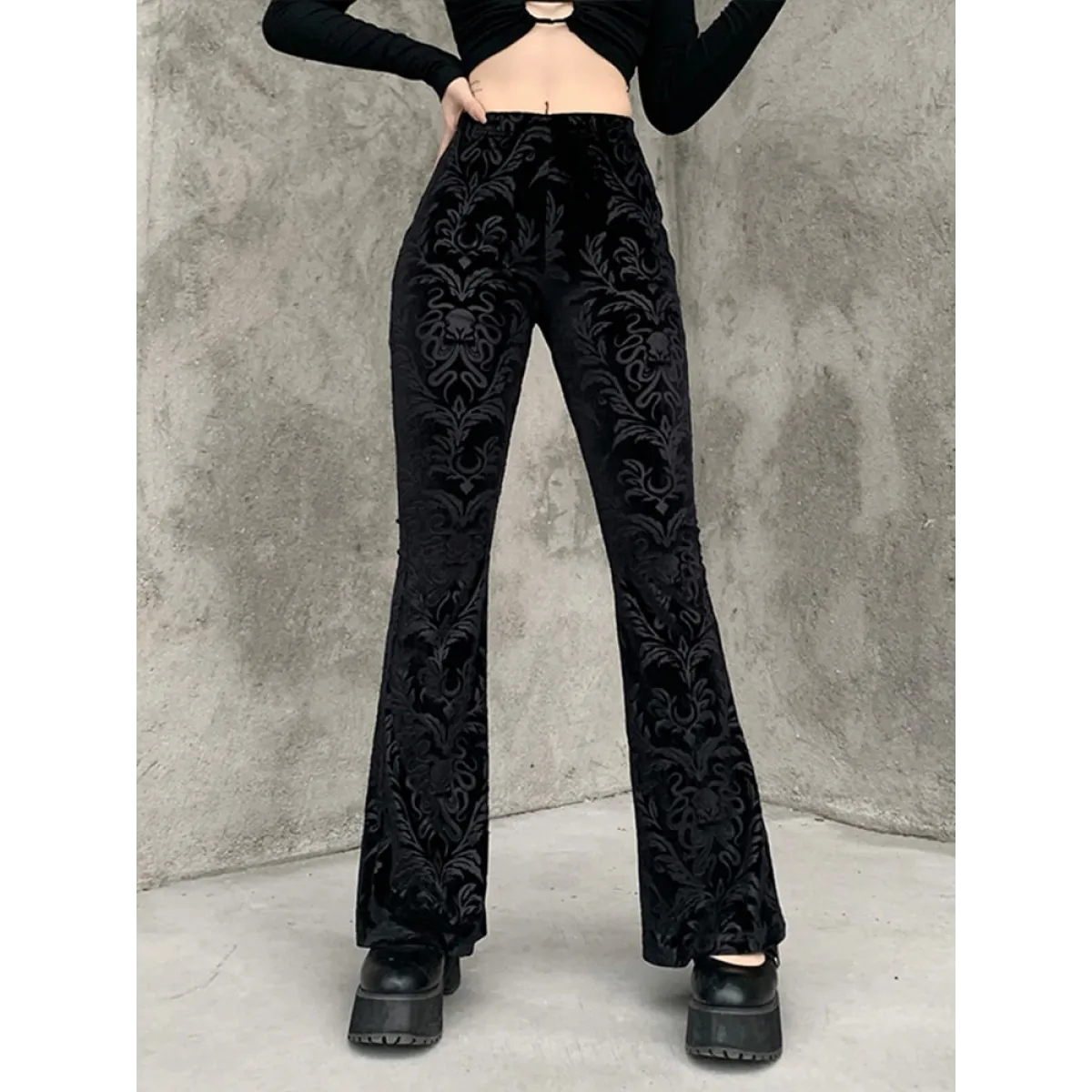Gothic Chic Flared Pants - Night Bloom Digital Empire Studios