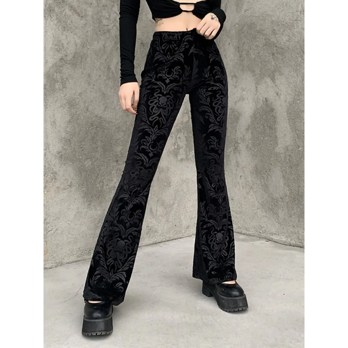 Gothic Chic Flared Pants - Night Bloom Digital Empire Studios