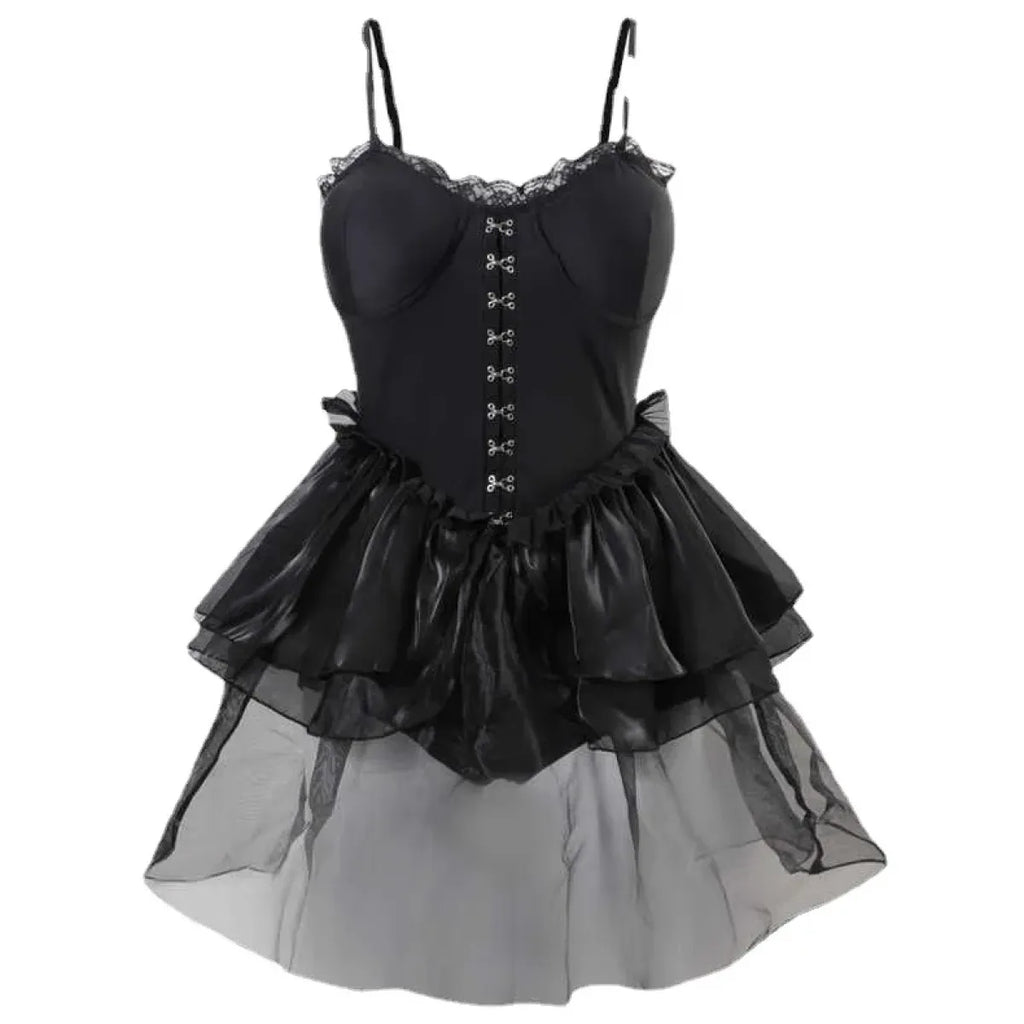 Lace One Piece Swimsuit – Gothic Corset Mini Dress Style - Night Bloom Digital Empire Studios