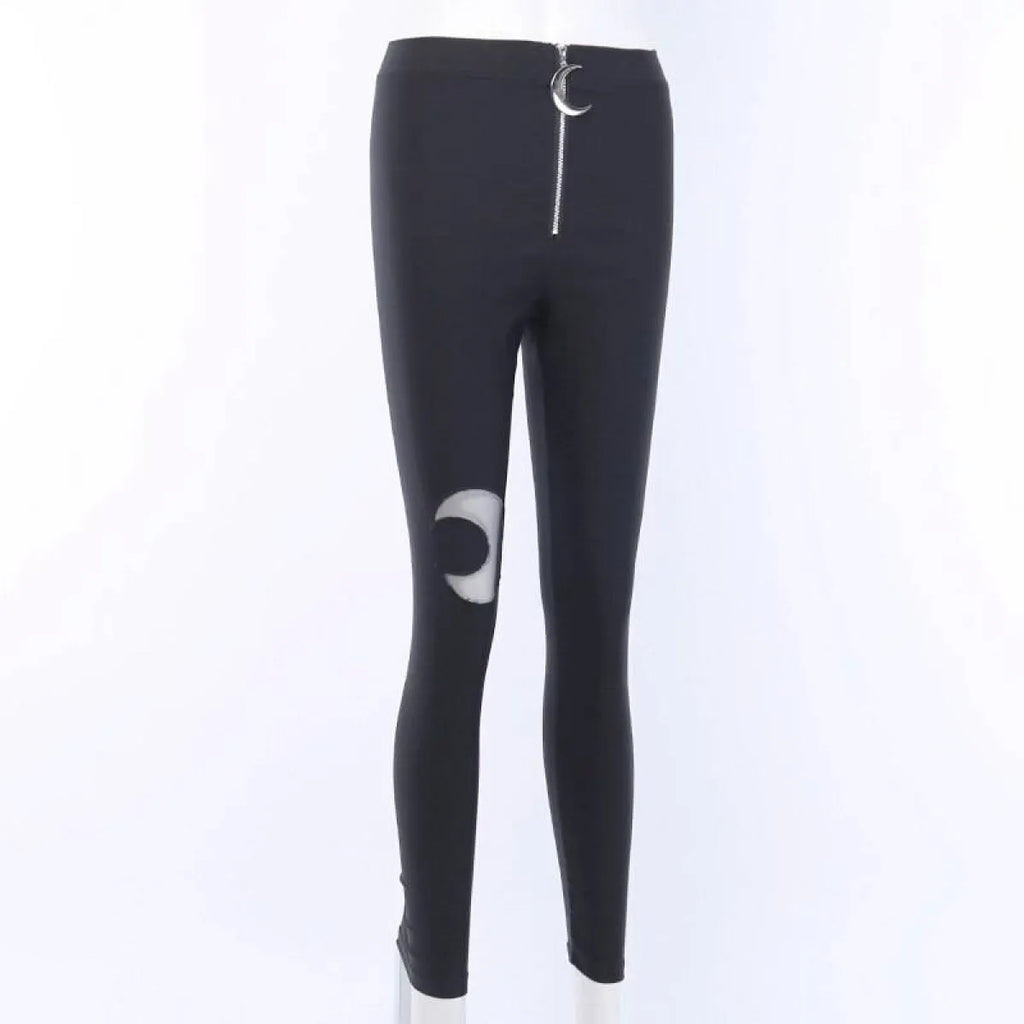 Gothic Crescent Moon Cutout Pants - Night Bloom Digital Empire Studios