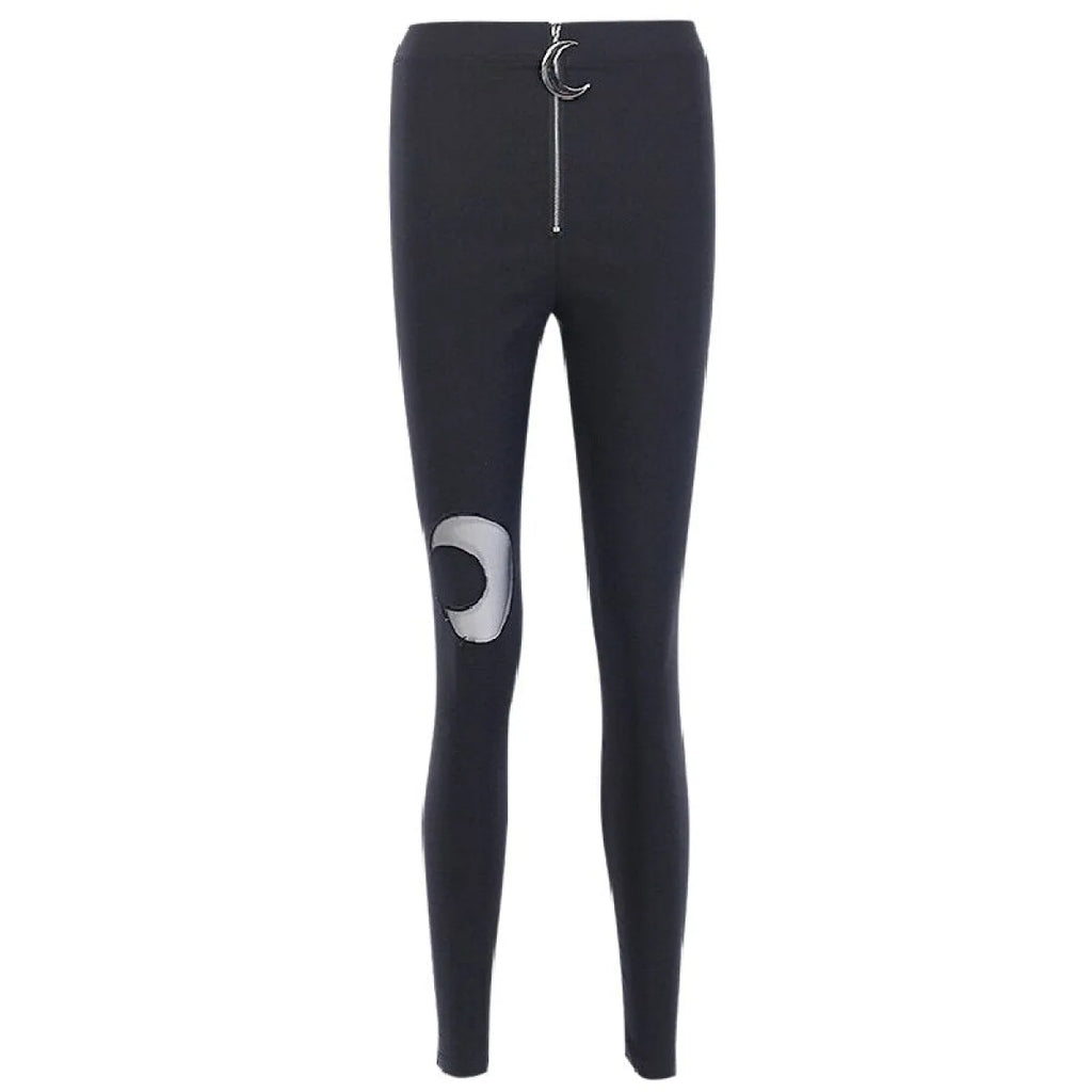 Gothic Crescent Moon Cutout Pants - Night Bloom Digital Empire Studios