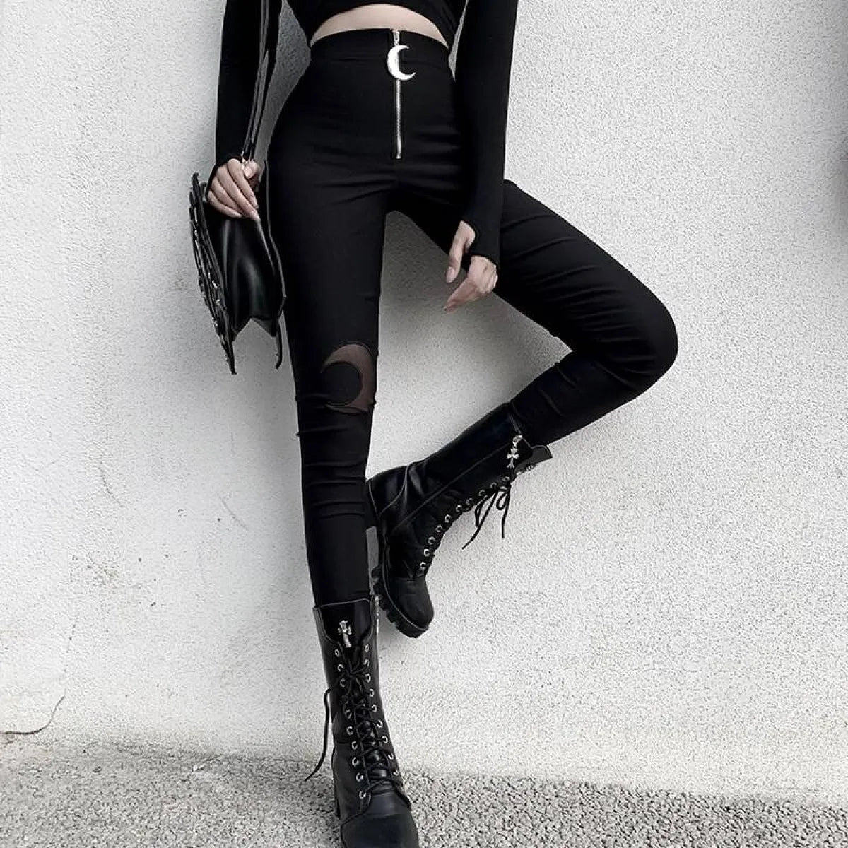 Gothic Crescent Moon Cutout Pants - Night Bloom Digital Empire Studios
