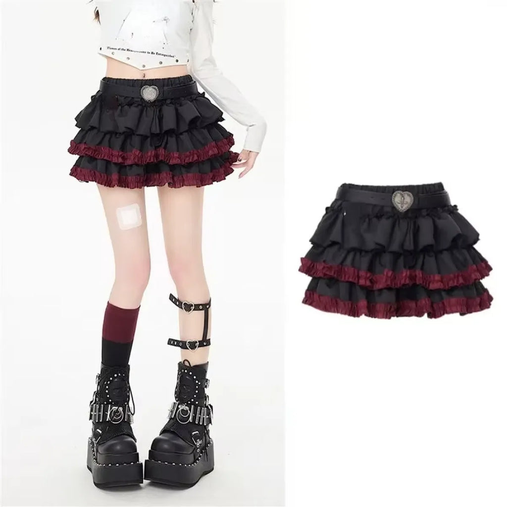Ruffle Mini Skirt – Gothic Harajuku Y2K Emo Aesthetic - Night Bloom Digital Empire Studios