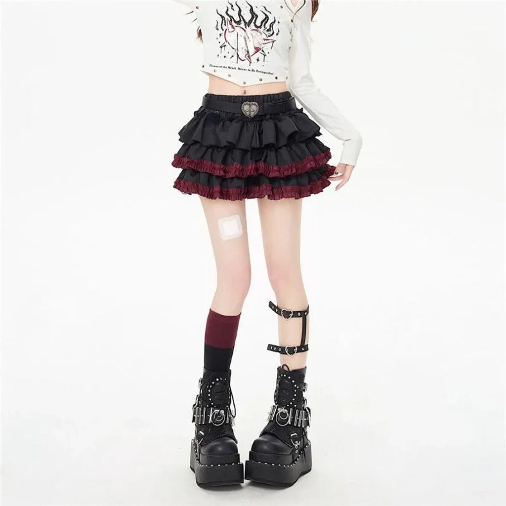 Ruffle Mini Skirt – Gothic Harajuku Y2K Emo Aesthetic - Night Bloom Digital Empire Studios