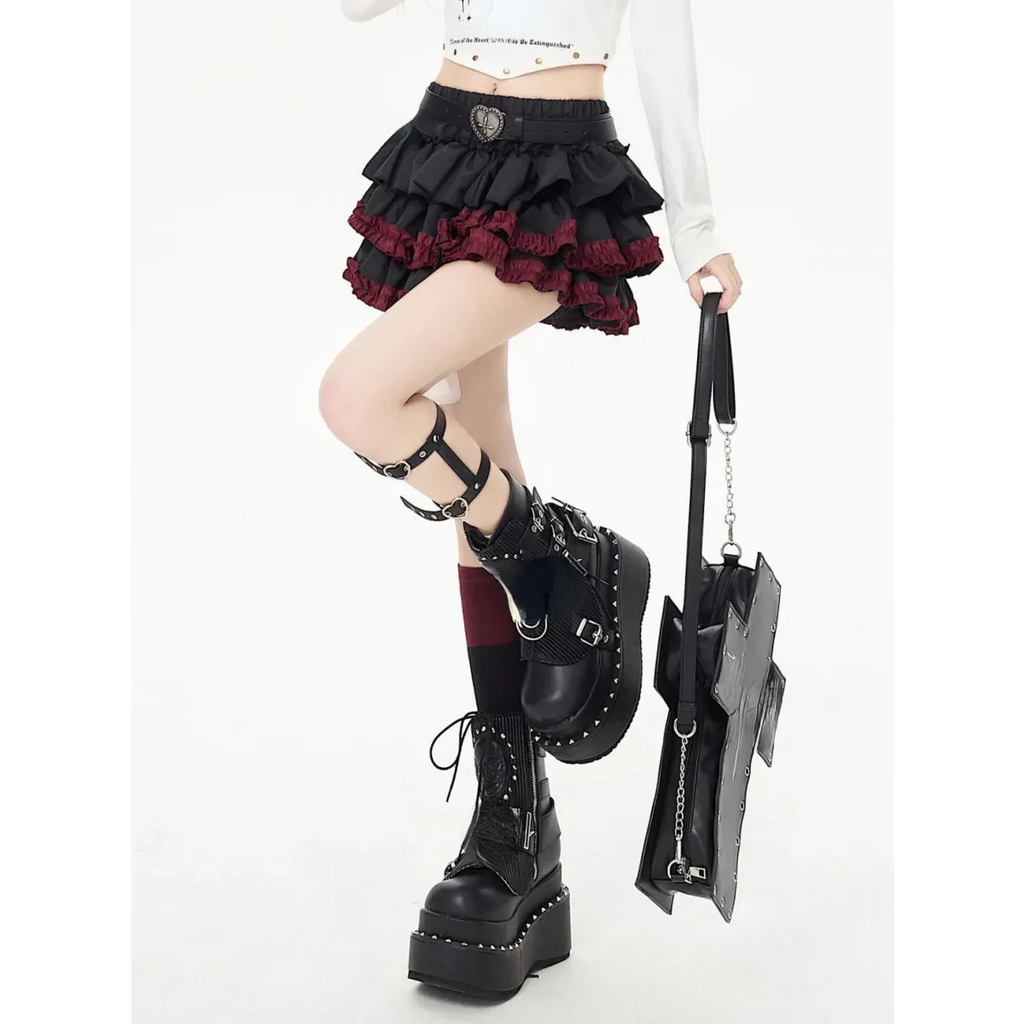 Ruffle Mini Skirt – Gothic Harajuku Y2K Emo Aesthetic - Night Bloom Digital Empire Studios