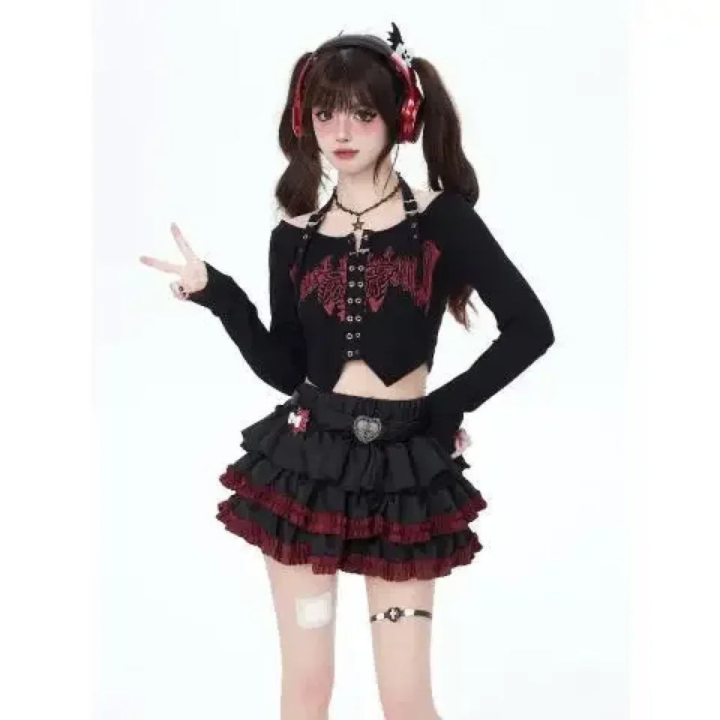 Ruffle Mini Skirt – Gothic Harajuku Y2K Emo Aesthetic - Night Bloom Digital Empire Studios