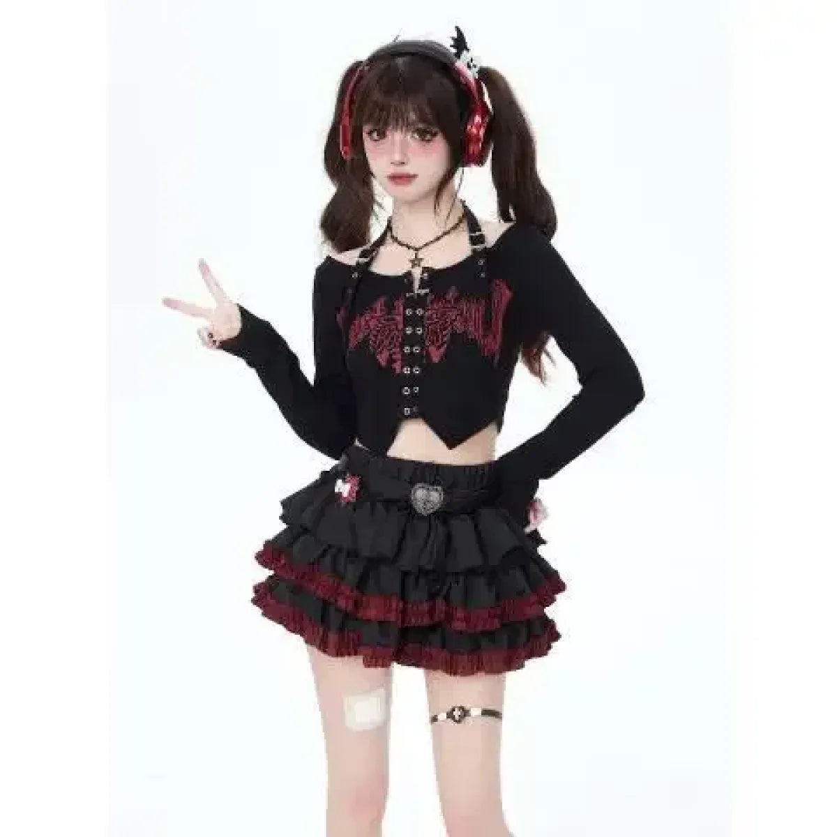 Ruffle Mini Skirt – Gothic Harajuku Y2K Emo Aesthetic - Night Bloom Digital Empire Studios