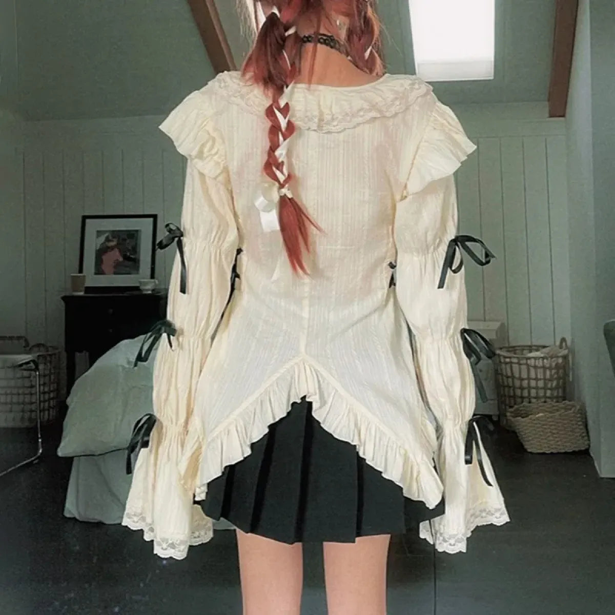 Gothic Lace Blouse – Irregular Harajuku Lolita Top - Night Bloom Digital Empire Studios
