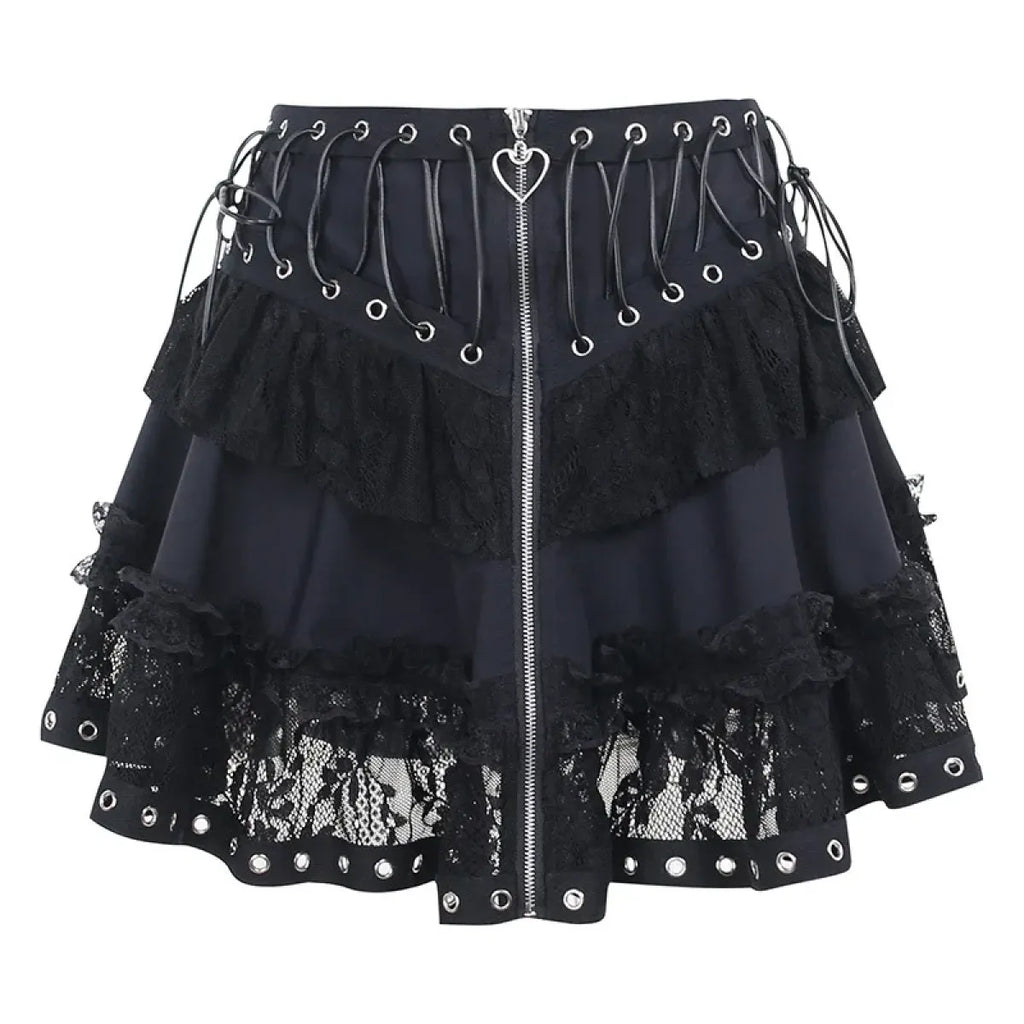 Punk Vintage High-Waist Skirt – Kawaii Harajuku Gothic Mini - Night Bloom Digital Empire Studios