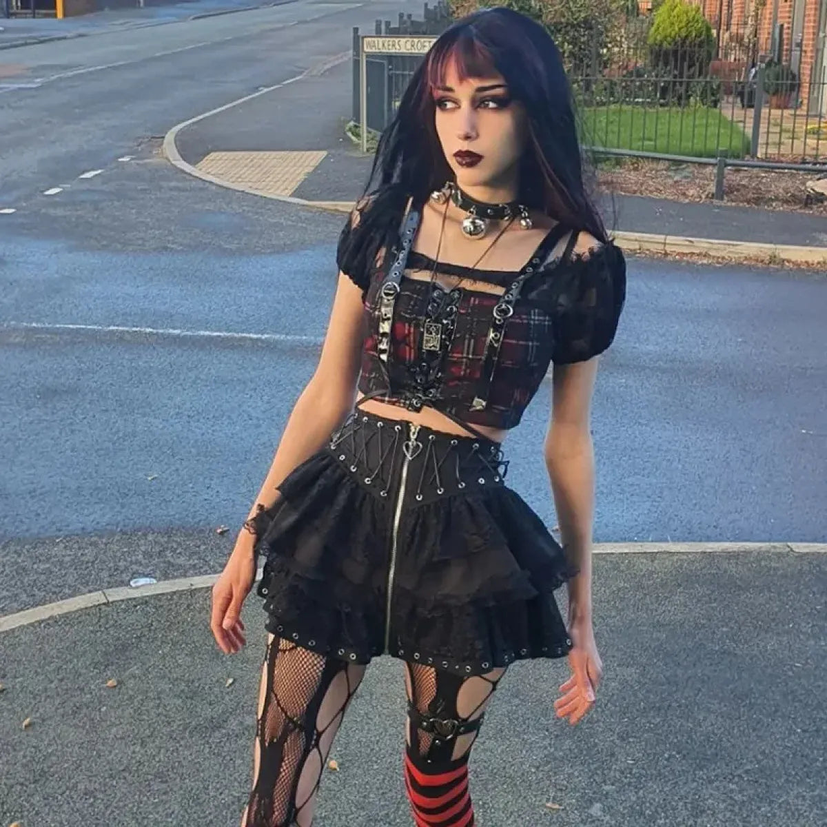 Punk Vintage High-Waist Skirt – Kawaii Harajuku Gothic Mini - Night Bloom Digital Empire Studios