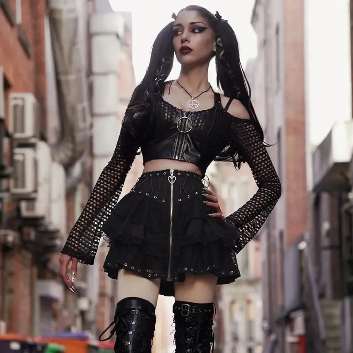 Punk Vintage High-Waist Skirt – Kawaii Harajuku Gothic Mini - Night Bloom Digital Empire Studios