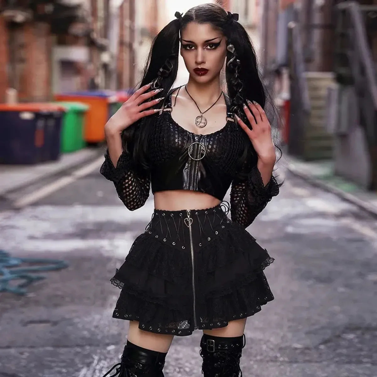 Punk Vintage High-Waist Skirt – Kawaii Harajuku Gothic Mini - Night Bloom Digital Empire Studios
