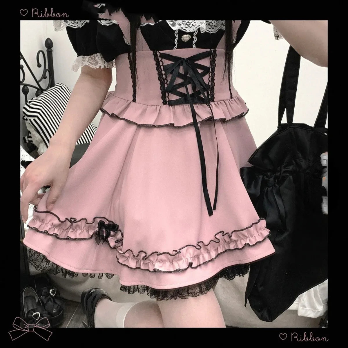 Gothic Lolita Suspender Skirt – Ruffle Lace Bow Mini Skirt - Night Bloom Digital Empire Studios