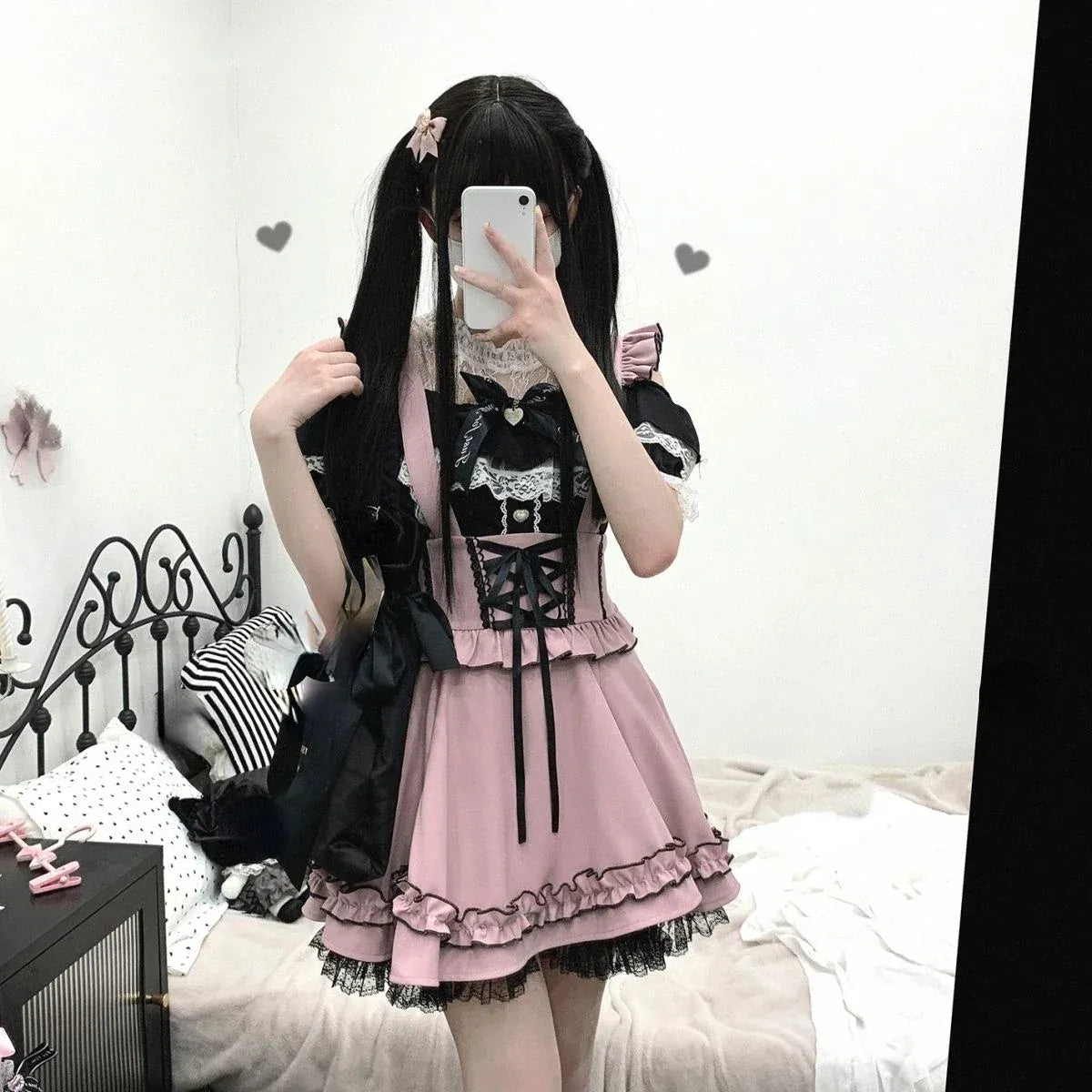 Gothic Lolita Suspender Skirt – Ruffle Lace Bow Mini Skirt - Night Bloom Digital Empire Studios