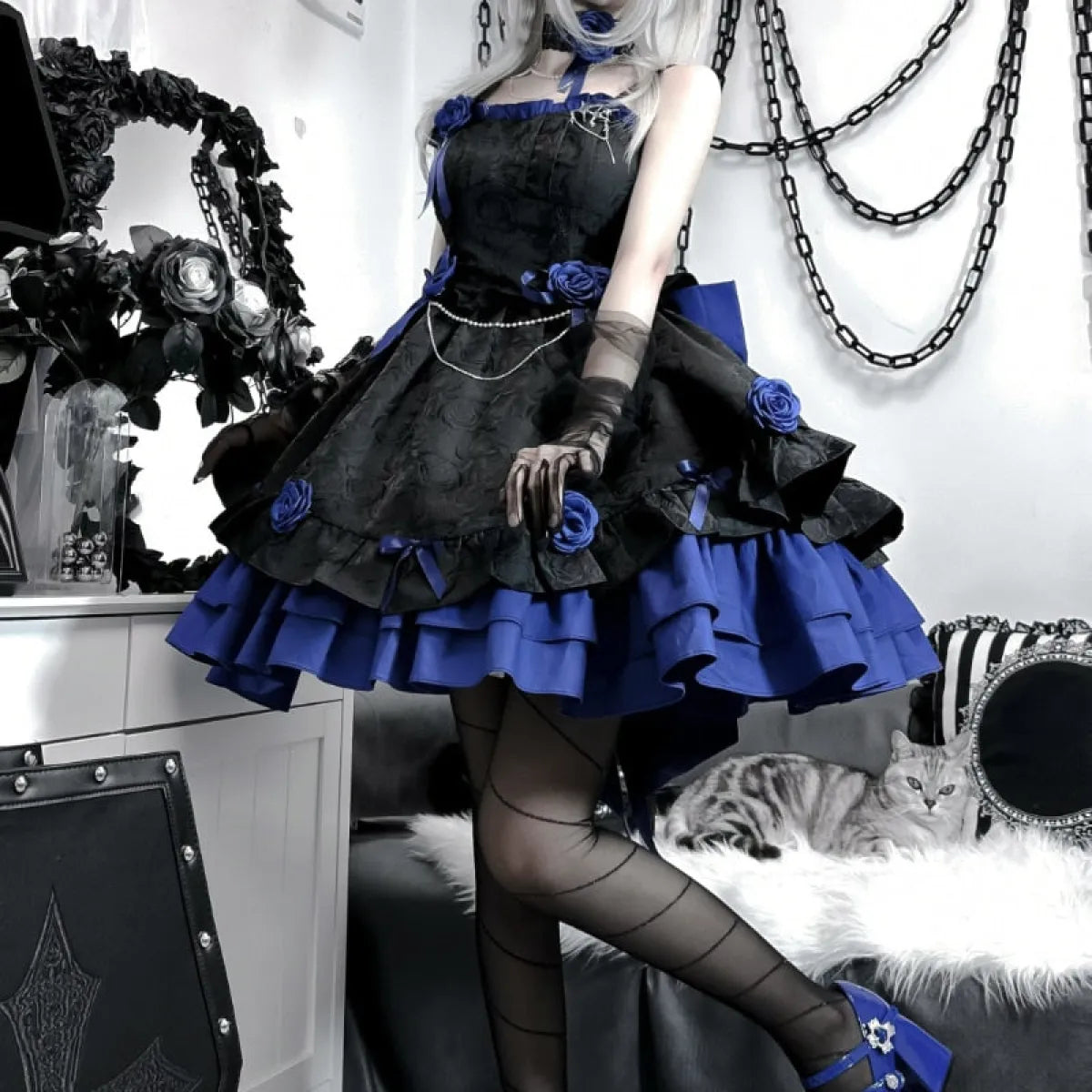 Dark Victorian Gothic Lolita Rose Dress - Night Bloom Digital Empire Studios