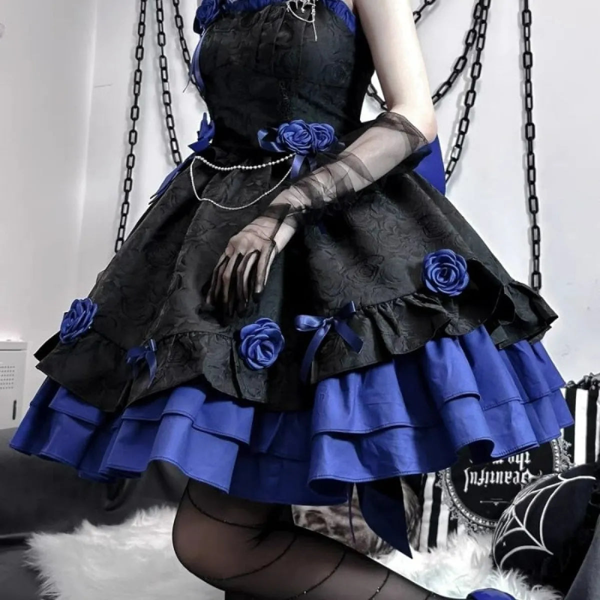 Dark Victorian Gothic Lolita Rose Dress - Night Bloom Digital Empire Studios