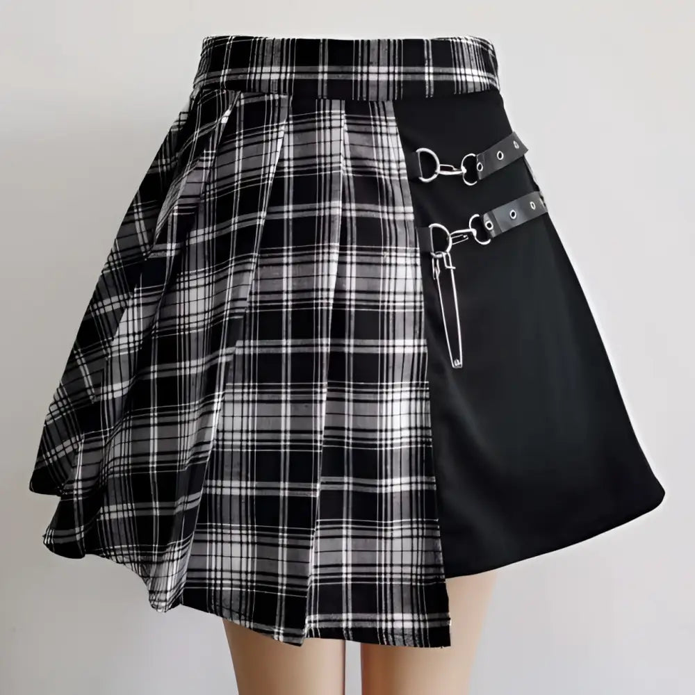 Gothic Pleated Short Skirt with Straps and Hardware - Night Bloom Digital Empire Studios