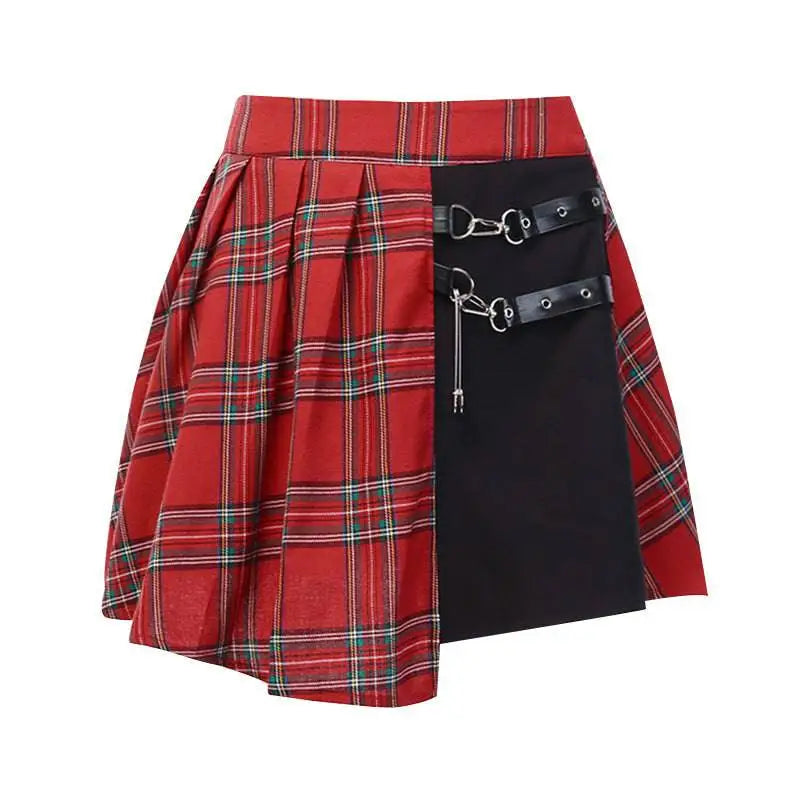 Gothic Pleated Short Skirt with Straps and Hardware - Night Bloom Digital Empire Studios
