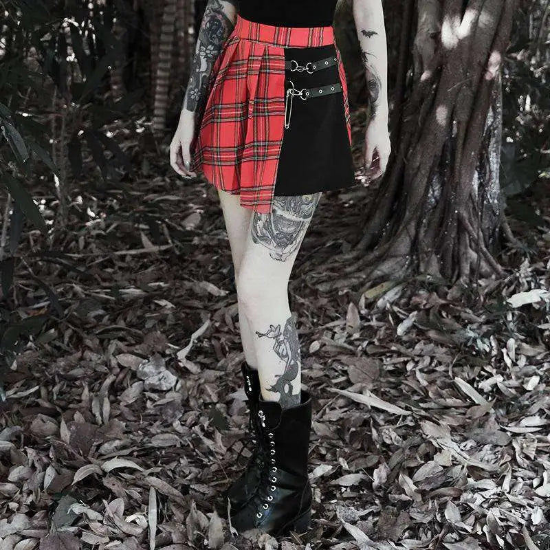 Gothic Pleated Short Skirt with Straps and Hardware - Night Bloom Digital Empire Studios