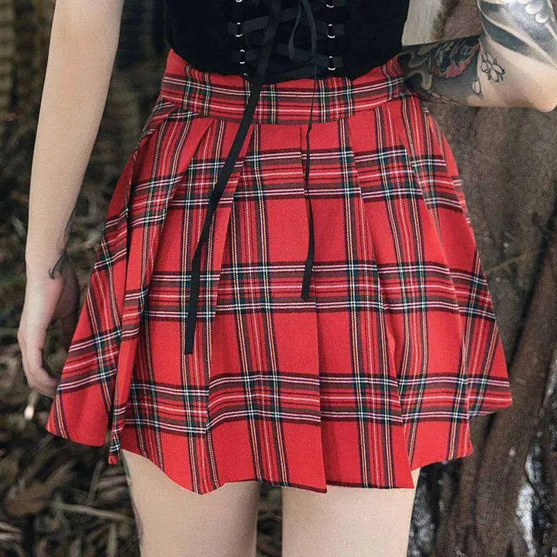 Gothic Pleated Short Skirt with Straps and Hardware - Night Bloom Digital Empire Studios