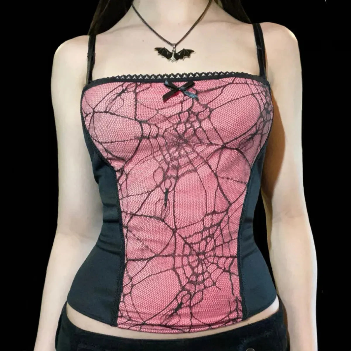 Gothic Spider Lace Cami Top - Night Bloom Digital Empire Studios