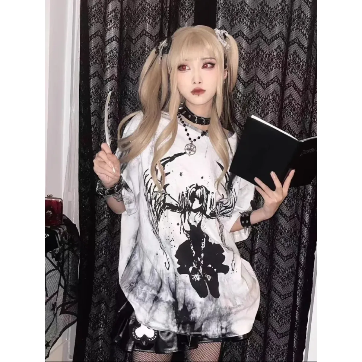 Grunge Gothic Cartoon Print T-Shirt - Night Bloom Digital Empire Studios