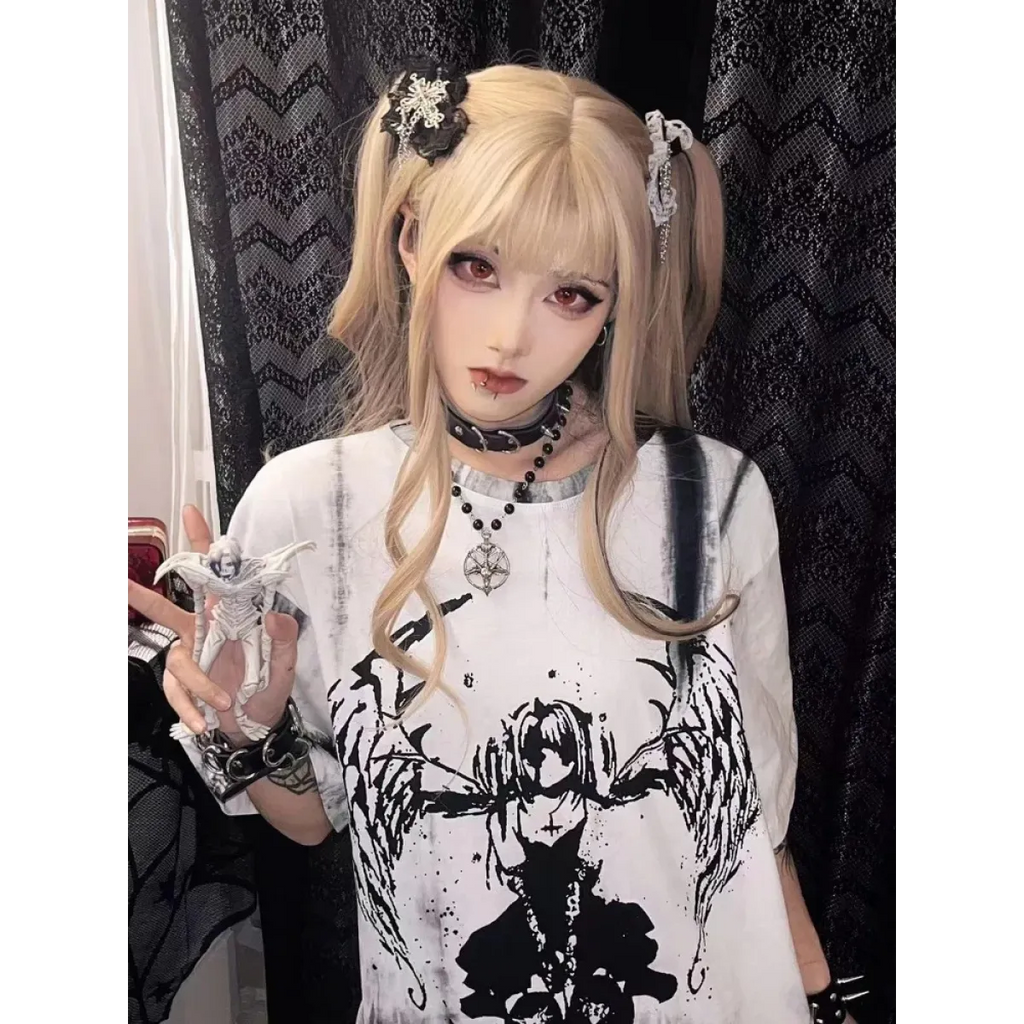Grunge Gothic Cartoon Print T-Shirt - Night Bloom Digital Empire Studios