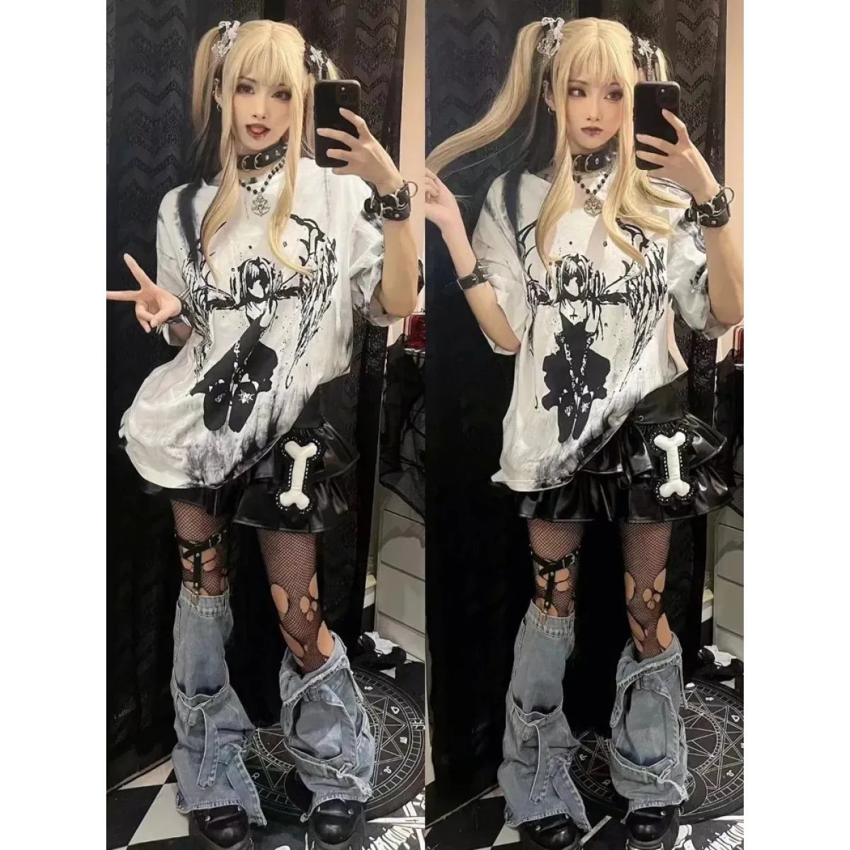 Grunge Gothic Cartoon Print T-Shirt - Night Bloom Digital Empire Studios