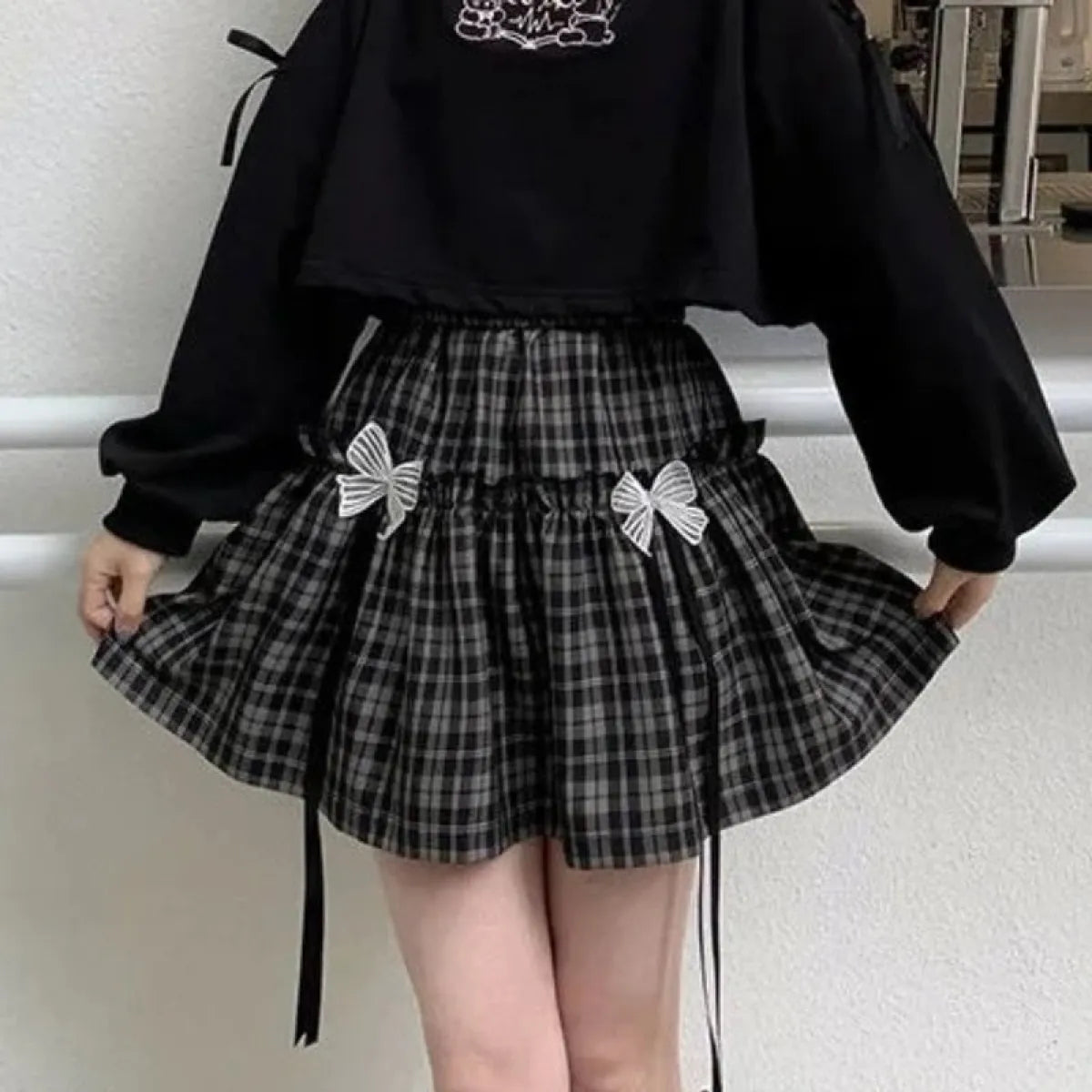 Kawaii Gothic Lolita Plaid Skirt - Night Bloom Digital Empire Studios