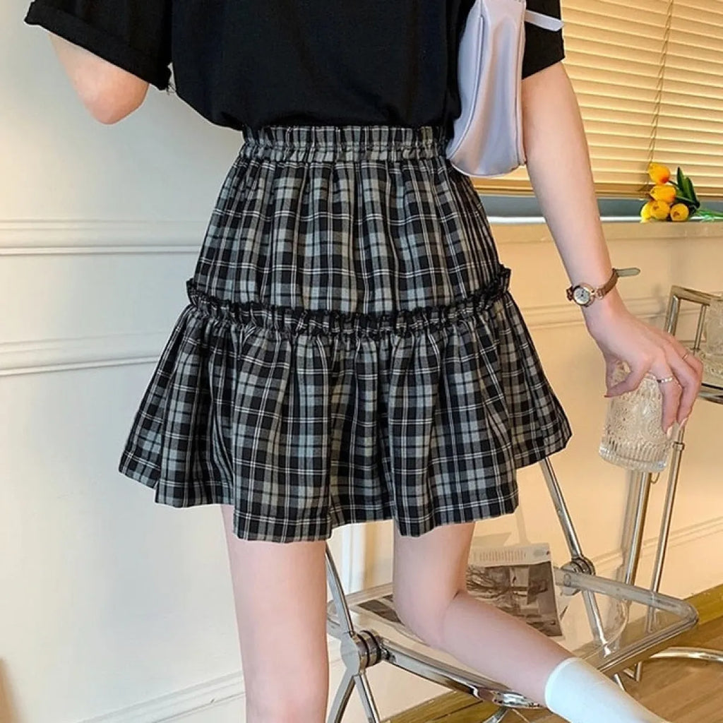 Kawaii Gothic Lolita Plaid Skirt - Night Bloom Digital Empire Studios