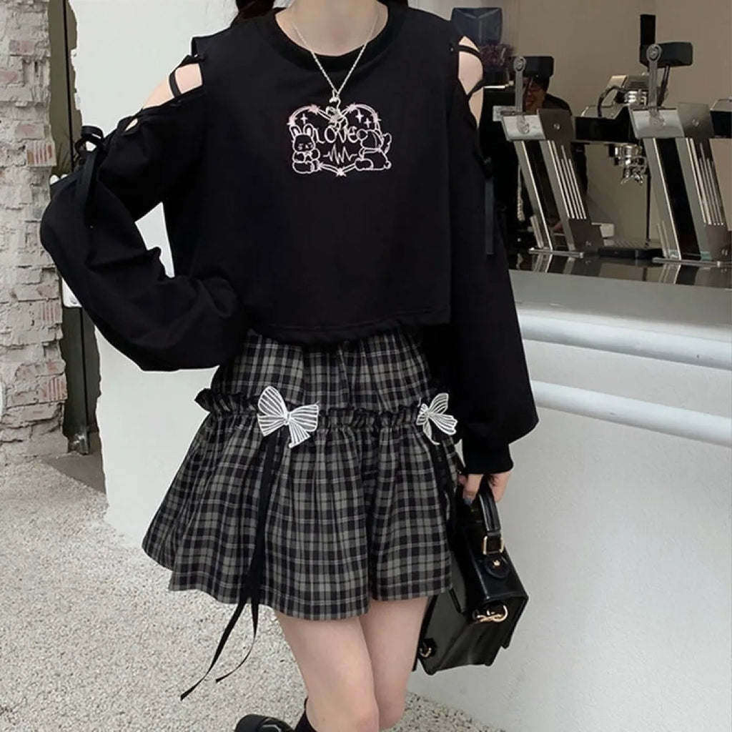 Kawaii Gothic Lolita Plaid Skirt - Night Bloom Digital Empire Studios