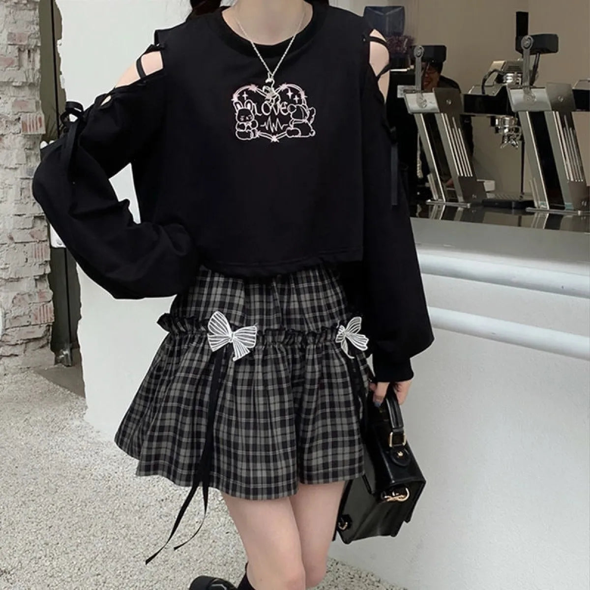 Kawaii Gothic Lolita Plaid Skirt - Night Bloom Digital Empire Studios