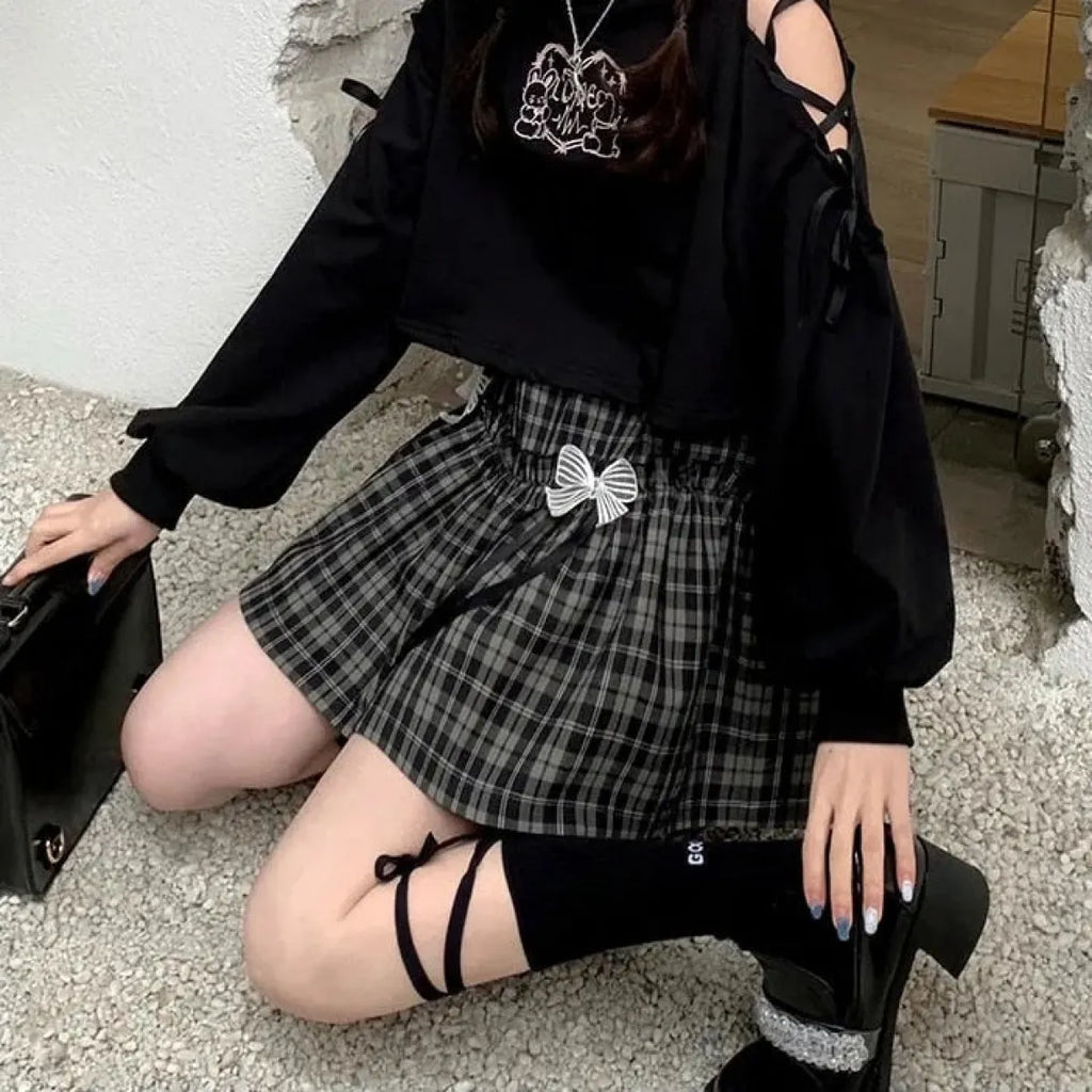 Kawaii Gothic Lolita Plaid Skirt - Night Bloom Digital Empire Studios