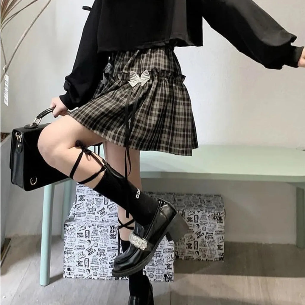 Kawaii Gothic Lolita Plaid Skirt - Night Bloom Digital Empire Studios