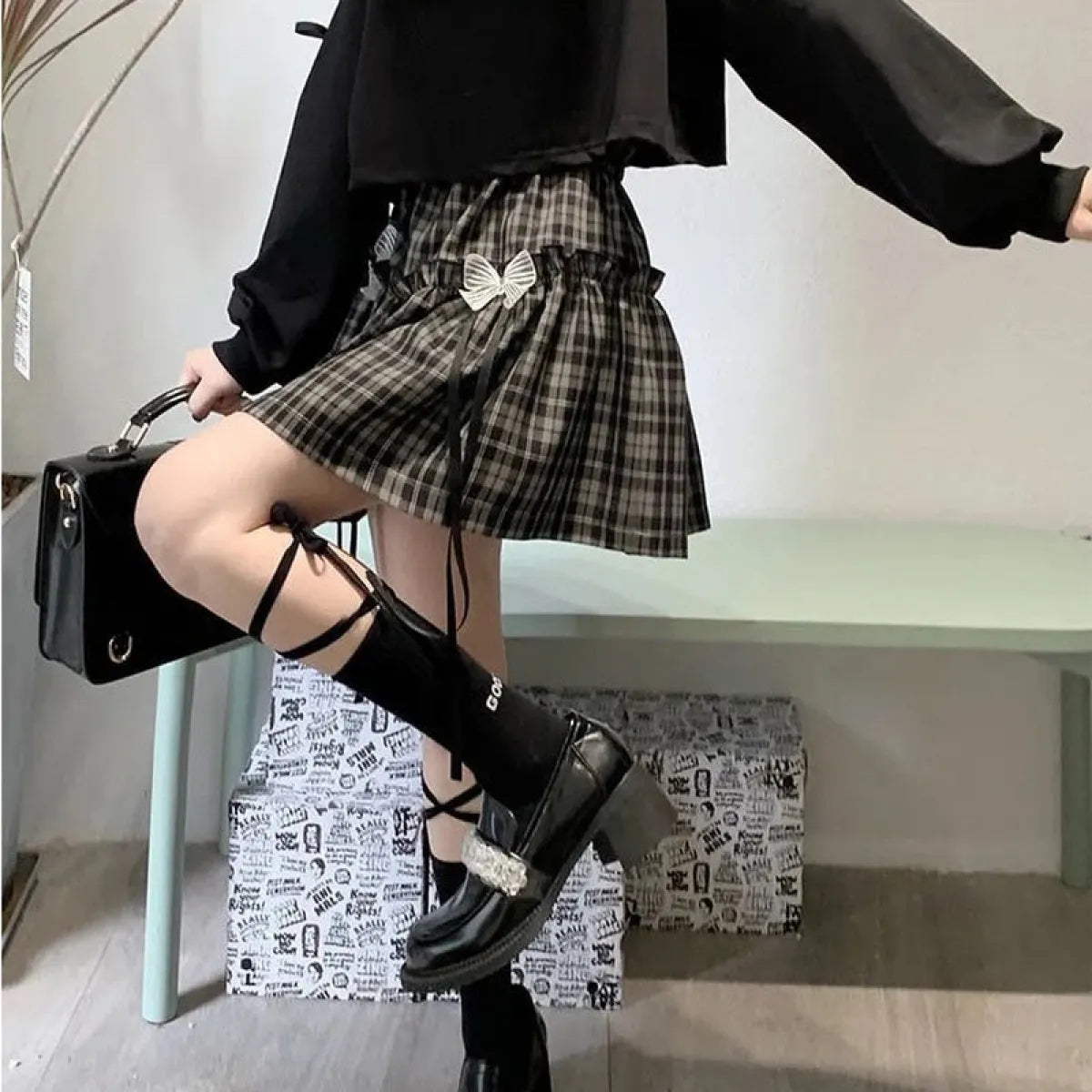 Kawaii Gothic Lolita Plaid Skirt - Night Bloom Digital Empire Studios