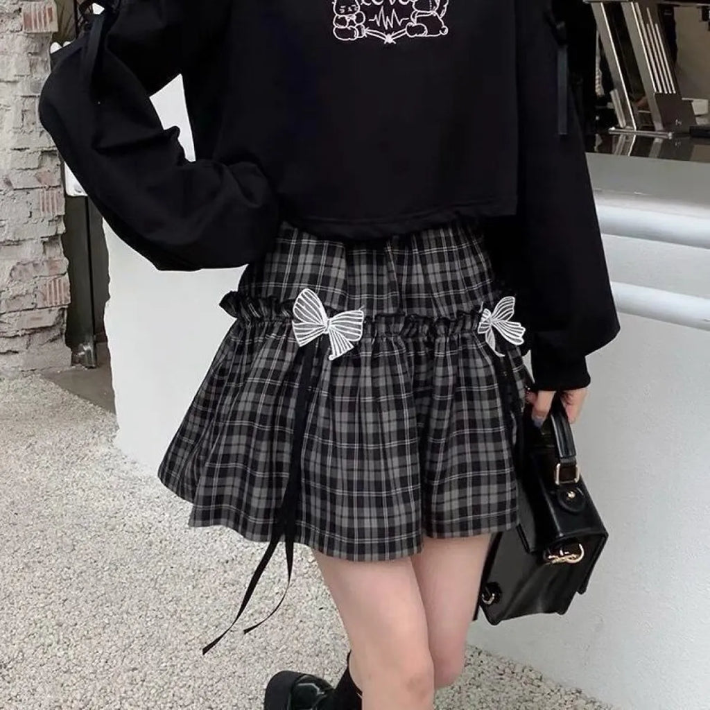 Kawaii Gothic Lolita Plaid Skirt - Night Bloom Digital Empire Studios