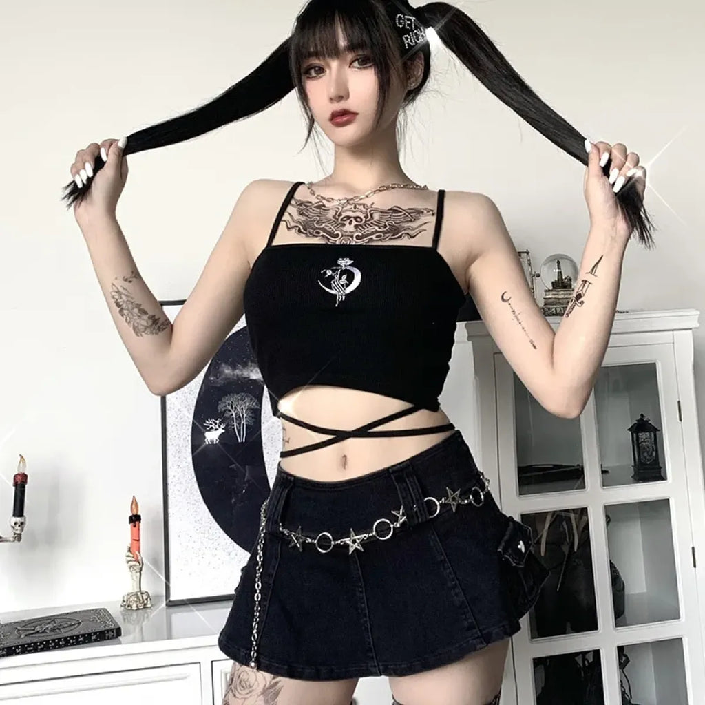 Midnight Moon Gothic Wrap Crop Top - Night Bloom Digital Empire Studios