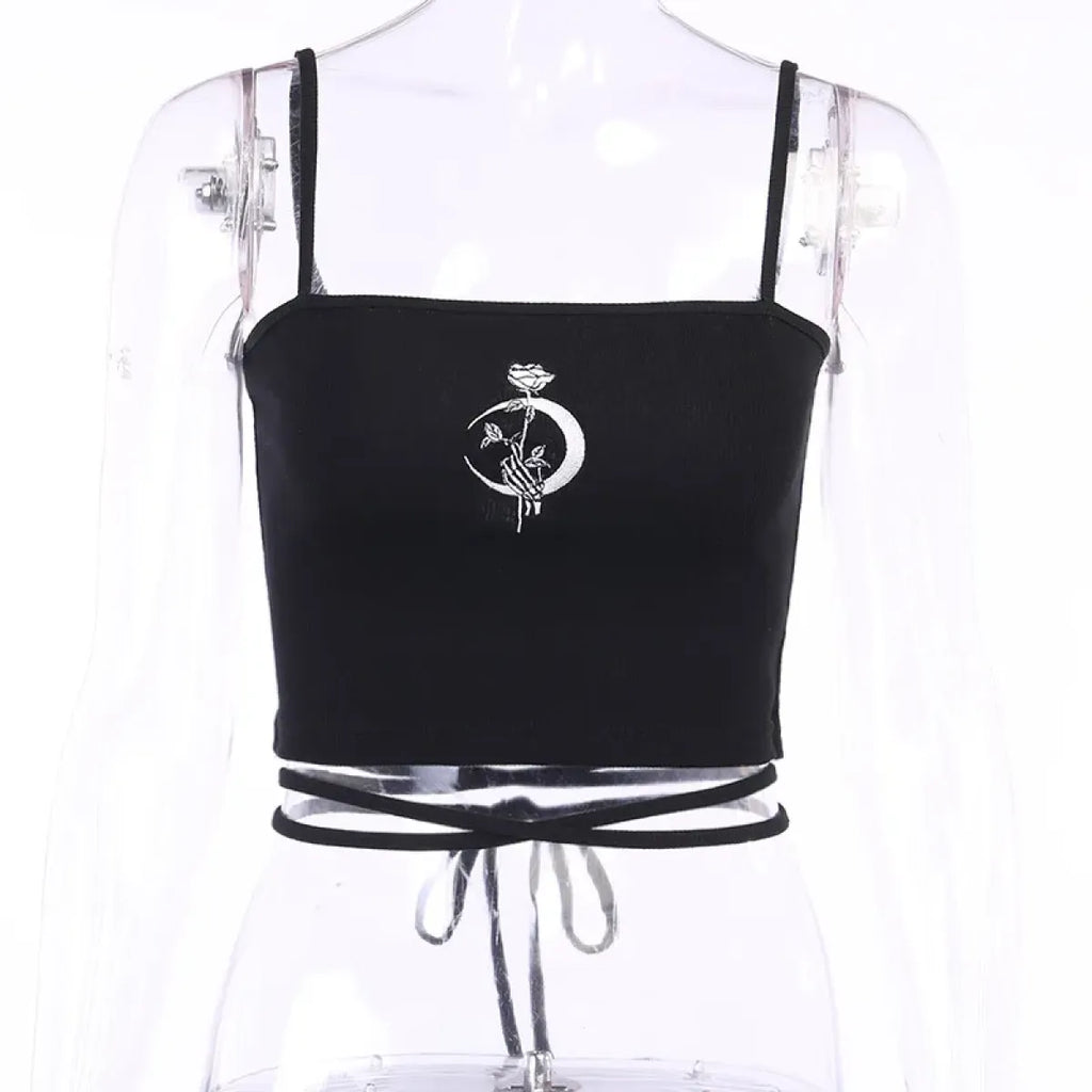 Midnight Moon Gothic Wrap Crop Top - Night Bloom Digital Empire Studios