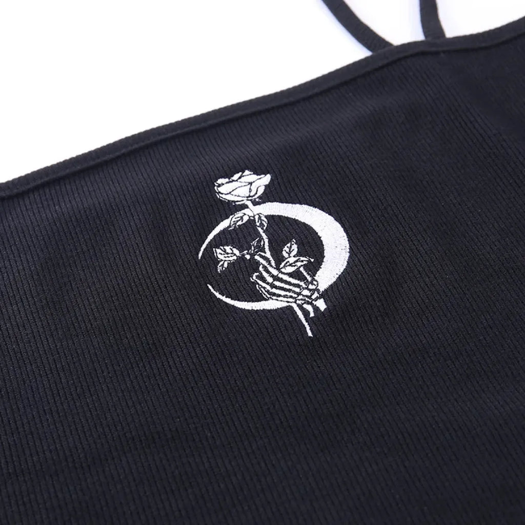 Midnight Moon Gothic Wrap Crop Top - Night Bloom Digital Empire Studios
