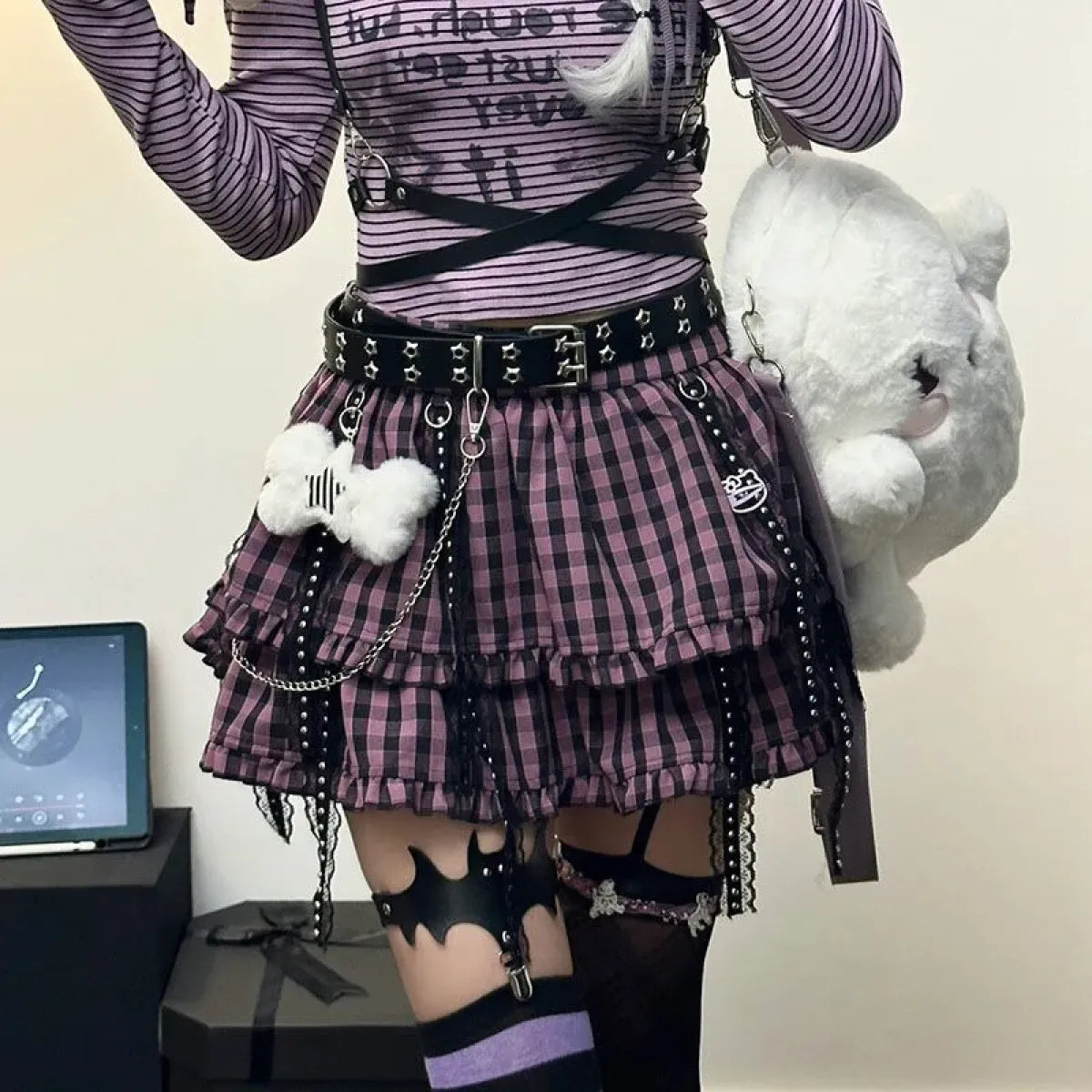 Plaid Layered Skirt – Harajuku Punk Gothic Lolita Style - Night Bloom Digital Empire Studios