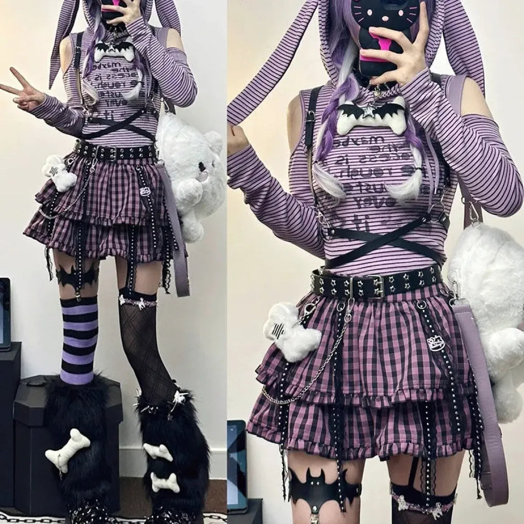 Plaid Layered Skirt – Harajuku Punk Gothic Lolita Style - Night Bloom Digital Empire Studios