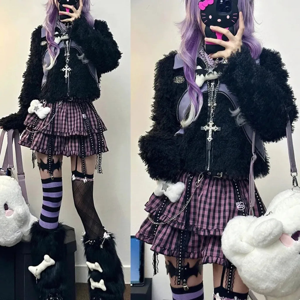 Plaid Layered Skirt – Harajuku Punk Gothic Lolita Style - Night Bloom Digital Empire Studios