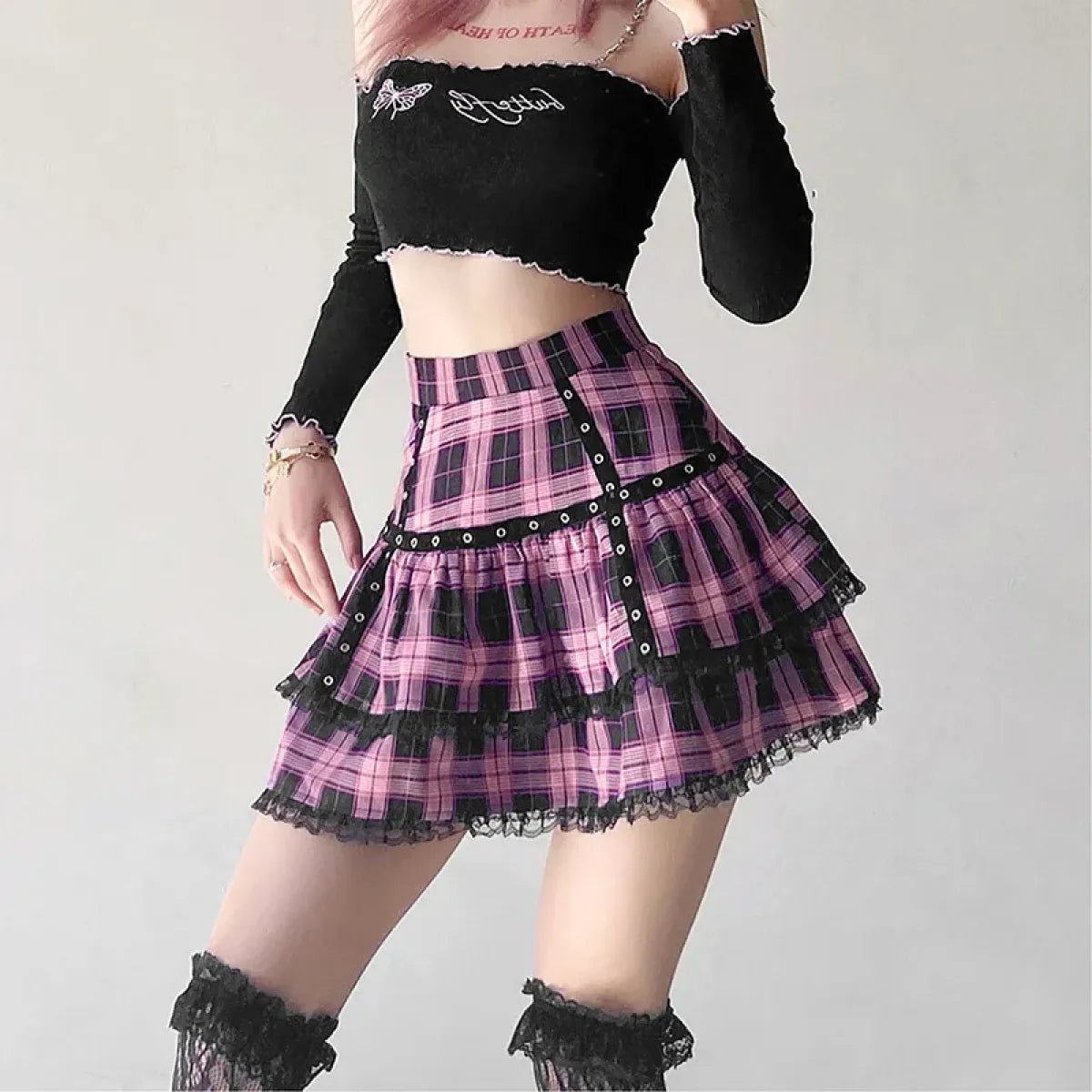 Lolita Plaid Mini Skirt – Gothic Harajuku - Night Bloom Digital Empire Studios