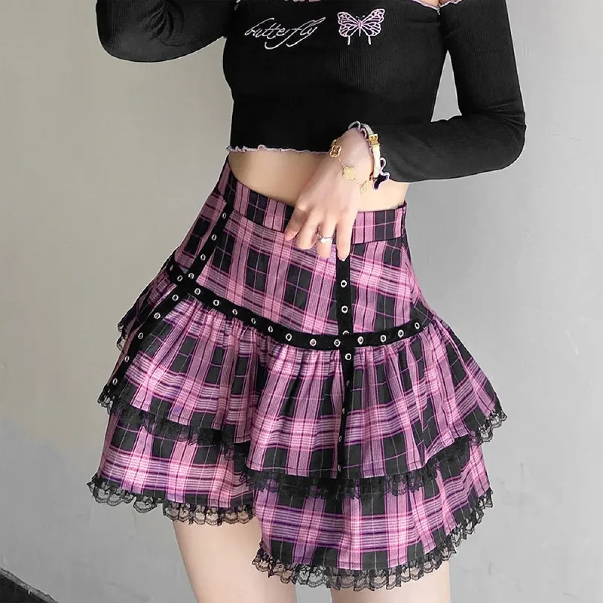 Lolita Plaid Mini Skirt – Gothic Harajuku - Night Bloom Digital Empire Studios