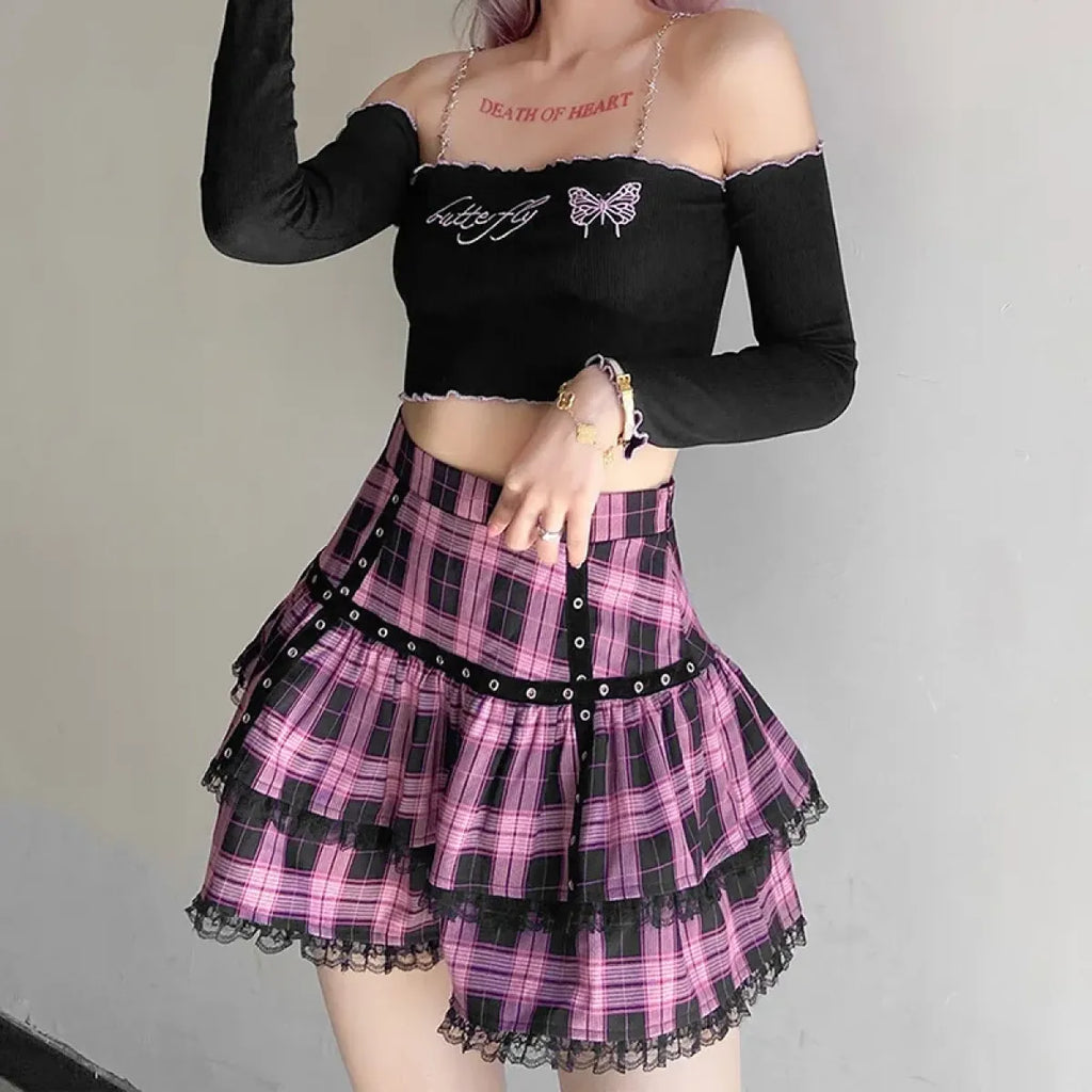 Lolita Plaid Mini Skirt – Gothic Harajuku - Night Bloom Digital Empire Studios