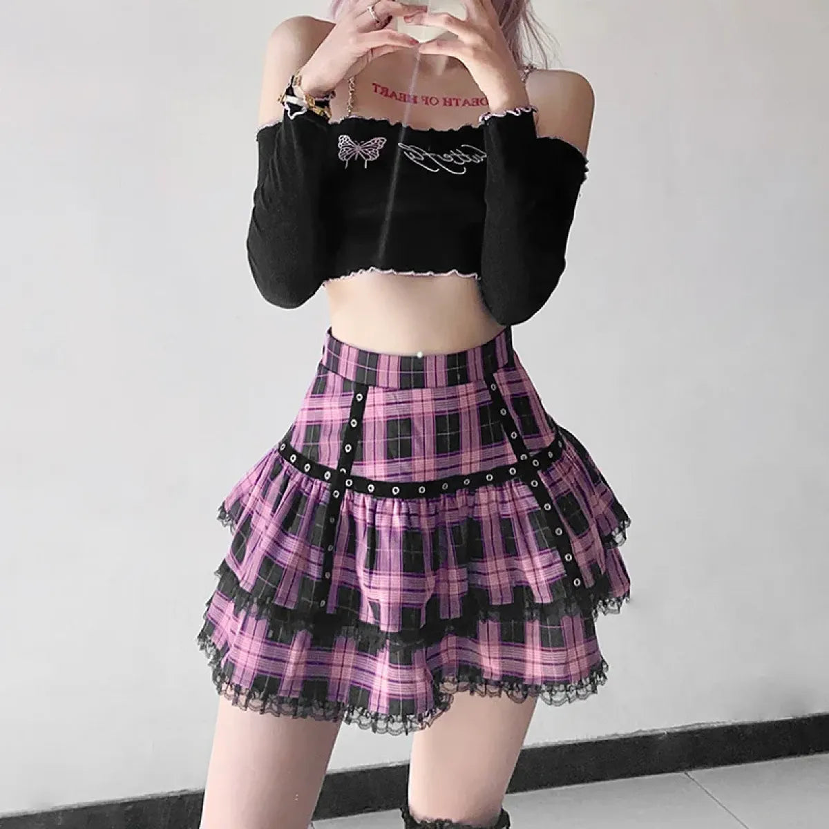 Lolita Plaid Mini Skirt – Gothic Harajuku - Night Bloom Digital Empire Studios